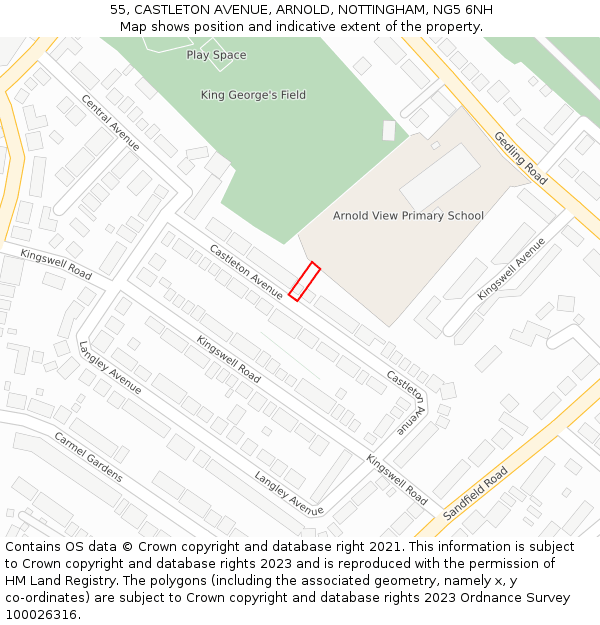 55, CASTLETON AVENUE, ARNOLD, NOTTINGHAM, NG5 6NH: Location map and indicative extent of plot