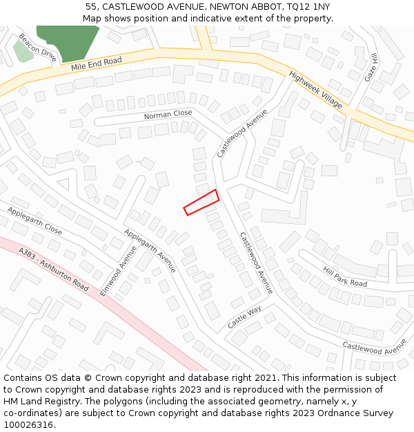 55, CASTLEWOOD AVENUE, NEWTON ABBOT, TQ12 1NY: Location map and indicative extent of plot
