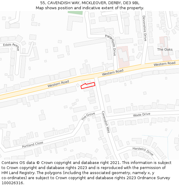 55, CAVENDISH WAY, MICKLEOVER, DERBY, DE3 9BL: Location map and indicative extent of plot