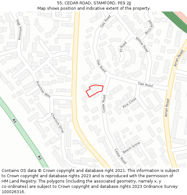 55, CEDAR ROAD, STAMFORD, PE9 2JJ: Location map and indicative extent of plot