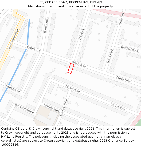 55, CEDARS ROAD, BECKENHAM, BR3 4JG: Location map and indicative extent of plot