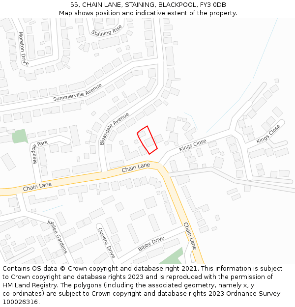 55, CHAIN LANE, STAINING, BLACKPOOL, FY3 0DB: Location map and indicative extent of plot