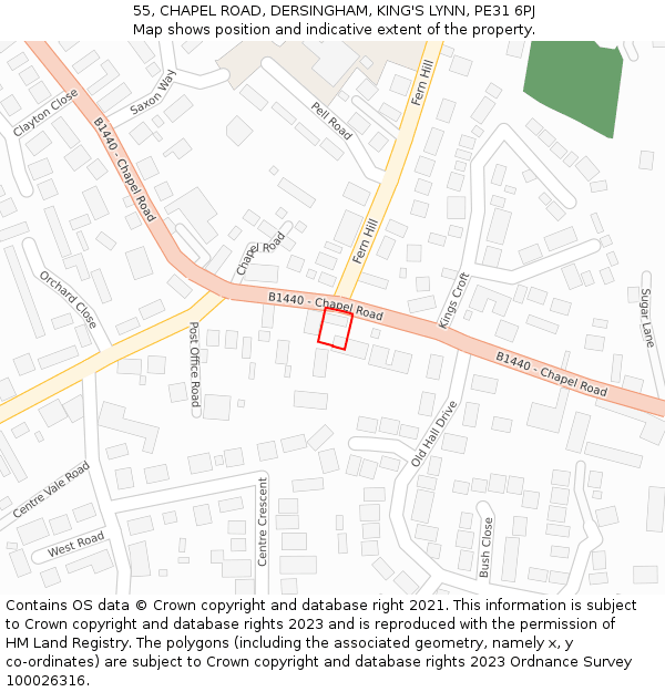 55, CHAPEL ROAD, DERSINGHAM, KING'S LYNN, PE31 6PJ: Location map and indicative extent of plot