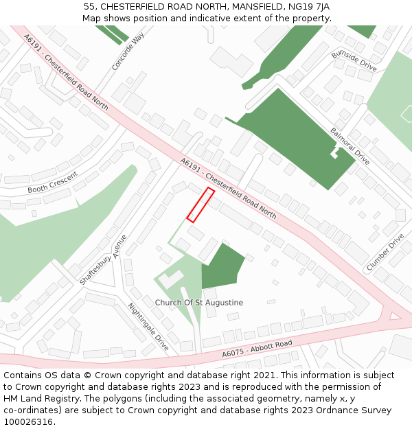 55, CHESTERFIELD ROAD NORTH, MANSFIELD, NG19 7JA: Location map and indicative extent of plot