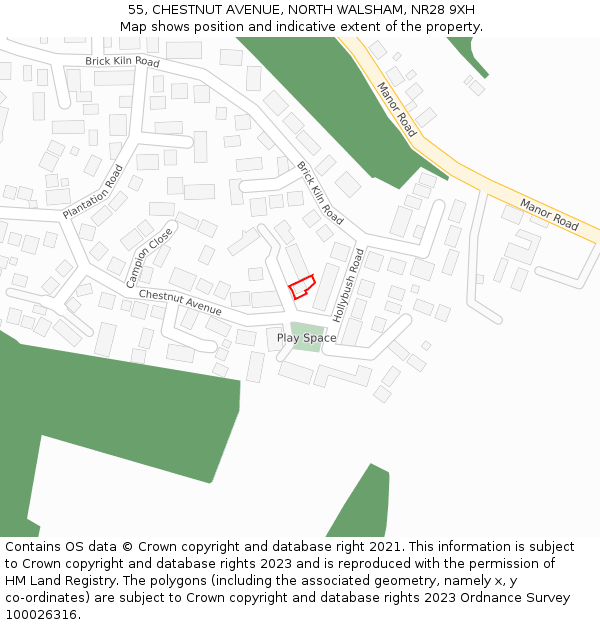 55, CHESTNUT AVENUE, NORTH WALSHAM, NR28 9XH: Location map and indicative extent of plot