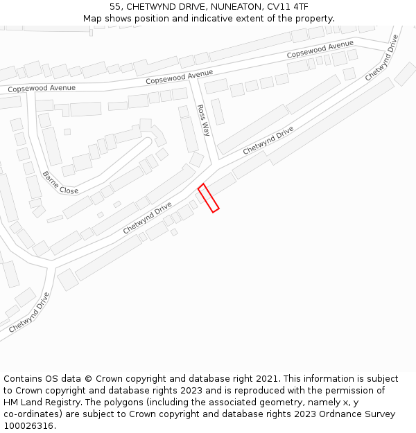55, CHETWYND DRIVE, NUNEATON, CV11 4TF: Location map and indicative extent of plot