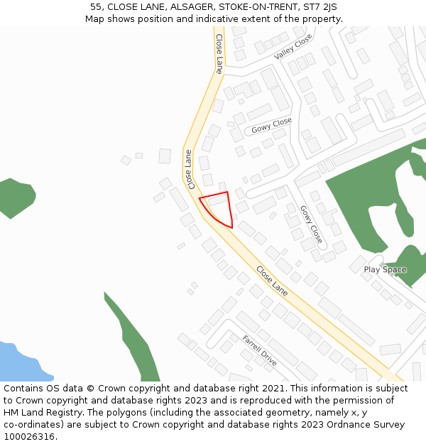 55, CLOSE LANE, ALSAGER, STOKE-ON-TRENT, ST7 2JS: Location map and indicative extent of plot