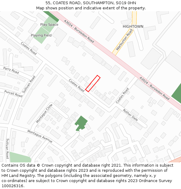55, COATES ROAD, SOUTHAMPTON, SO19 0HN: Location map and indicative extent of plot