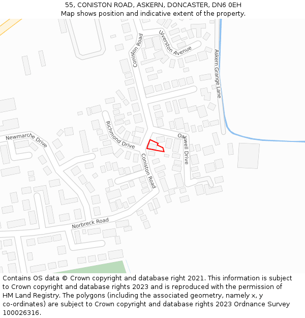 55, CONISTON ROAD, ASKERN, DONCASTER, DN6 0EH: Location map and indicative extent of plot