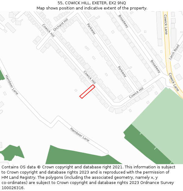 55, COWICK HILL, EXETER, EX2 9NQ: Location map and indicative extent of plot