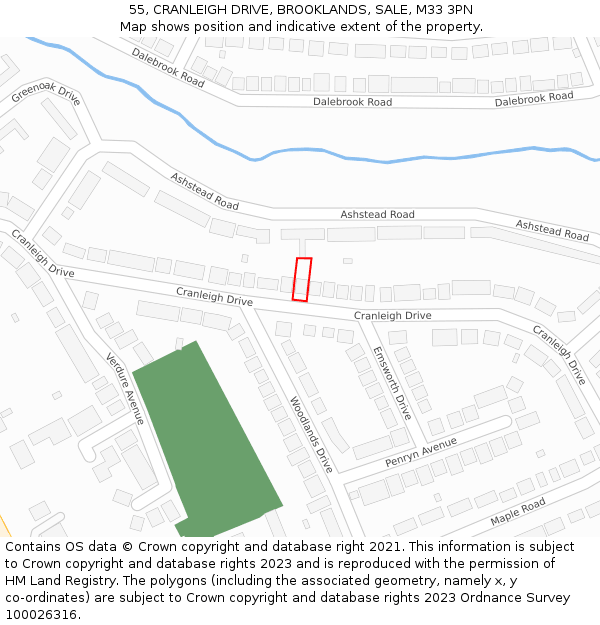 55, CRANLEIGH DRIVE, BROOKLANDS, SALE, M33 3PN: Location map and indicative extent of plot