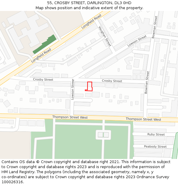 55, CROSBY STREET, DARLINGTON, DL3 0HD: Location map and indicative extent of plot