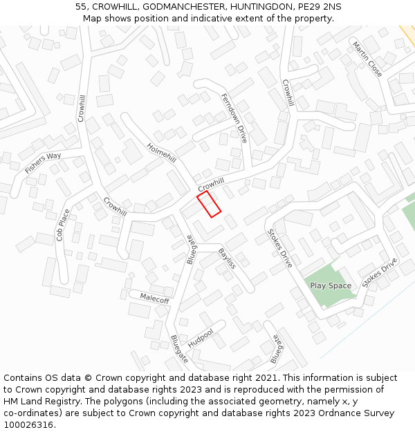 55, CROWHILL, GODMANCHESTER, HUNTINGDON, PE29 2NS: Location map and indicative extent of plot