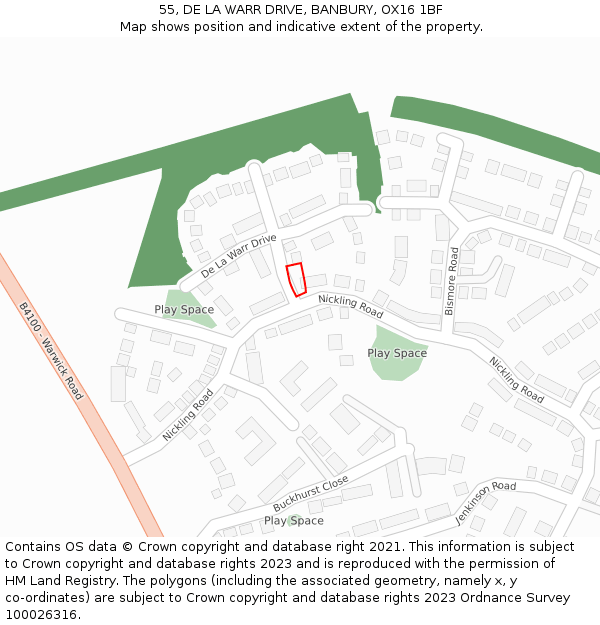 55, DE LA WARR DRIVE, BANBURY, OX16 1BF: Location map and indicative extent of plot