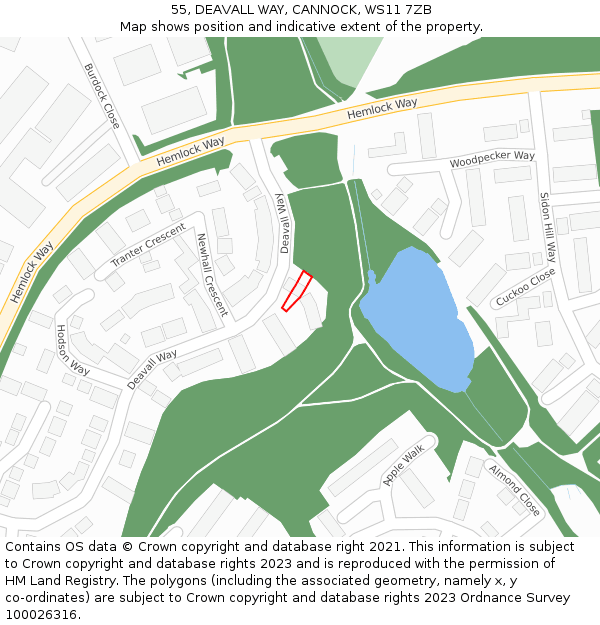 55, DEAVALL WAY, CANNOCK, WS11 7ZB: Location map and indicative extent of plot