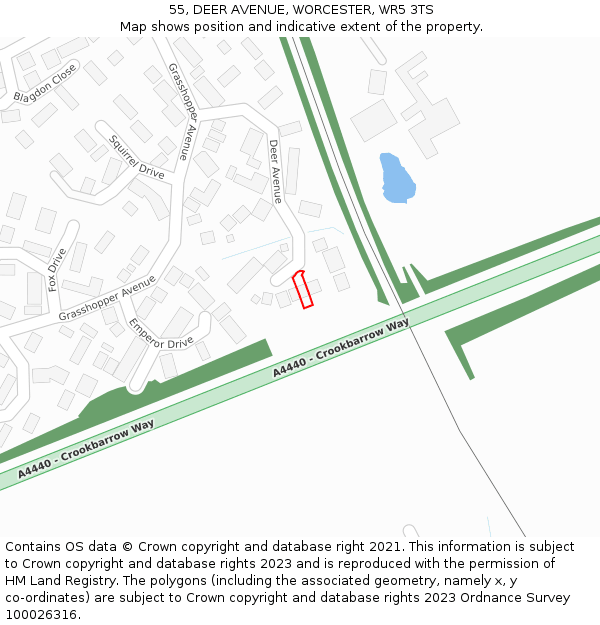 55, DEER AVENUE, WORCESTER, WR5 3TS: Location map and indicative extent of plot