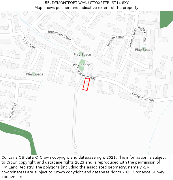 55, DEMONTFORT WAY, UTTOXETER, ST14 8XY: Location map and indicative extent of plot