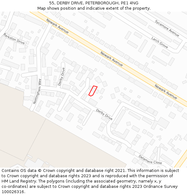 55, DERBY DRIVE, PETERBOROUGH, PE1 4NG: Location map and indicative extent of plot