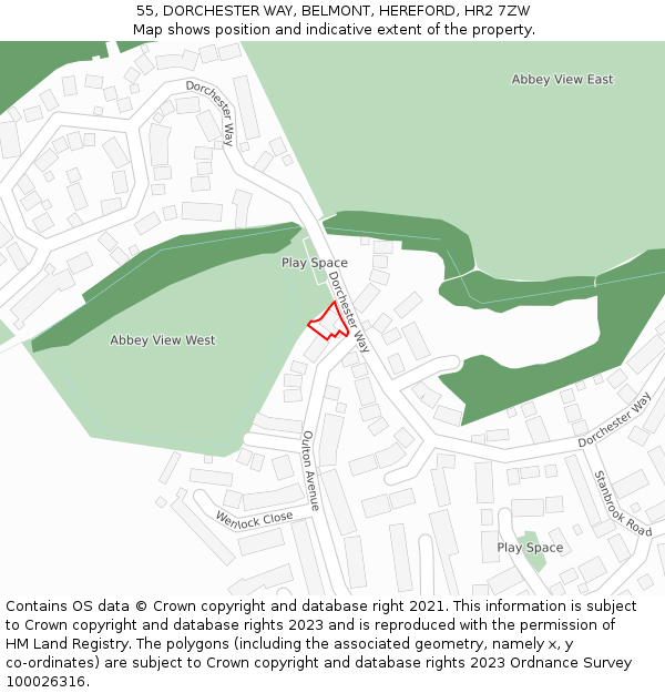 55, DORCHESTER WAY, BELMONT, HEREFORD, HR2 7ZW: Location map and indicative extent of plot