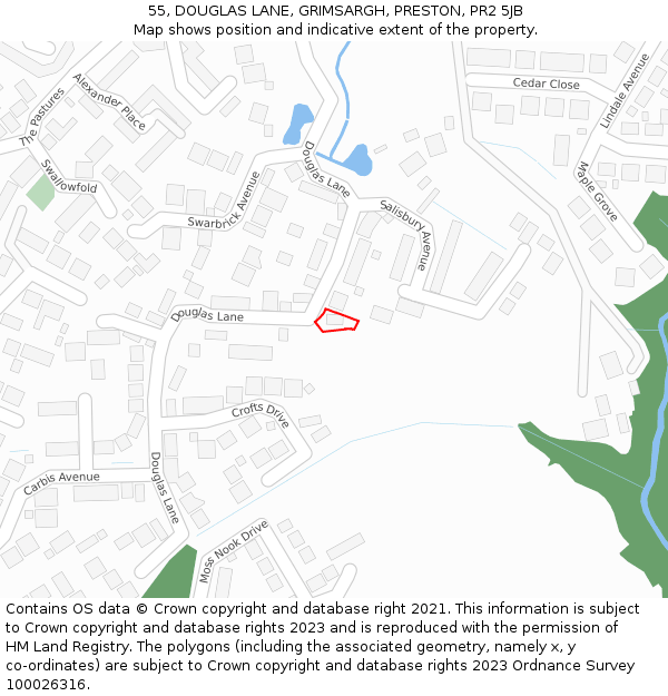 55, DOUGLAS LANE, GRIMSARGH, PRESTON, PR2 5JB: Location map and indicative extent of plot