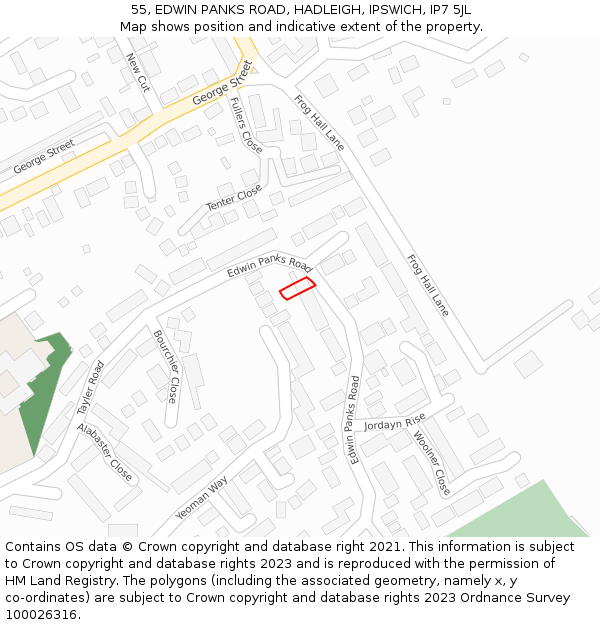 55, EDWIN PANKS ROAD, HADLEIGH, IPSWICH, IP7 5JL: Location map and indicative extent of plot