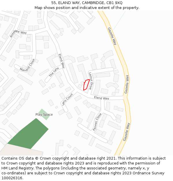 55, ELAND WAY, CAMBRIDGE, CB1 9XQ: Location map and indicative extent of plot
