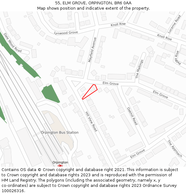 55, ELM GROVE, ORPINGTON, BR6 0AA: Location map and indicative extent of plot