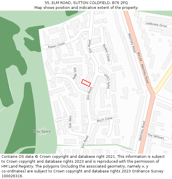 55, ELM ROAD, SUTTON COLDFIELD, B76 2PQ: Location map and indicative extent of plot