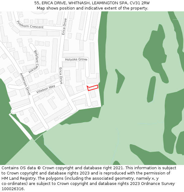 55, ERICA DRIVE, WHITNASH, LEAMINGTON SPA, CV31 2RW: Location map and indicative extent of plot