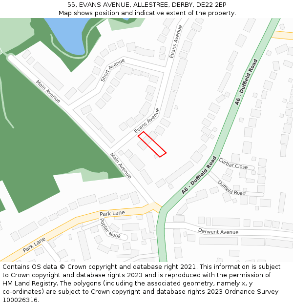 55, EVANS AVENUE, ALLESTREE, DERBY, DE22 2EP: Location map and indicative extent of plot