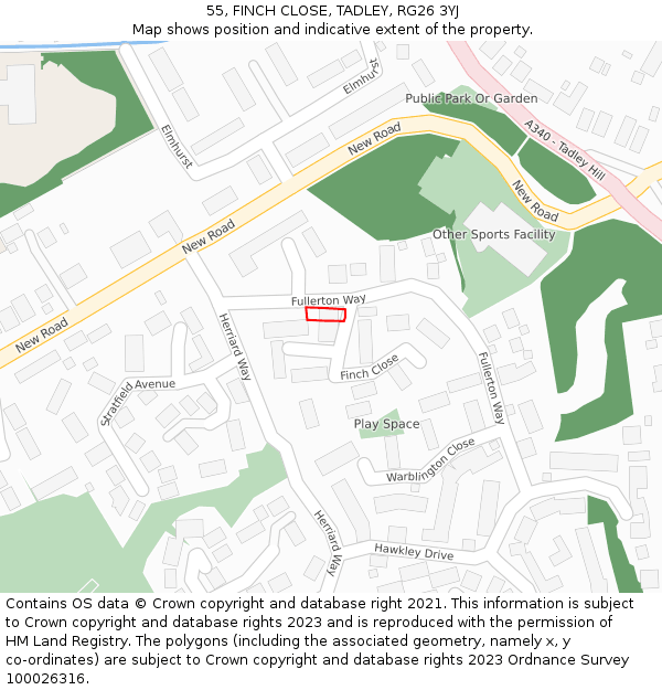55, FINCH CLOSE, TADLEY, RG26 3YJ: Location map and indicative extent of plot