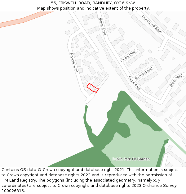 55, FRISWELL ROAD, BANBURY, OX16 9NW: Location map and indicative extent of plot