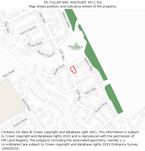 55, FULLER WAY, ANDOVER, SP11 6UJ: Location map and indicative extent of plot