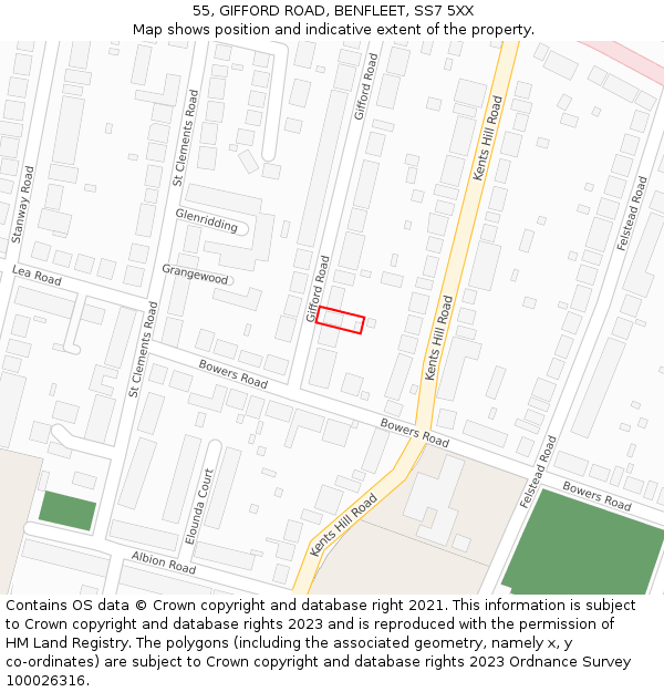 55, GIFFORD ROAD, BENFLEET, SS7 5XX: Location map and indicative extent of plot