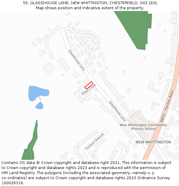 55, GLASSHOUSE LANE, NEW WHITTINGTON, CHESTERFIELD, S43 2DQ: Location map and indicative extent of plot