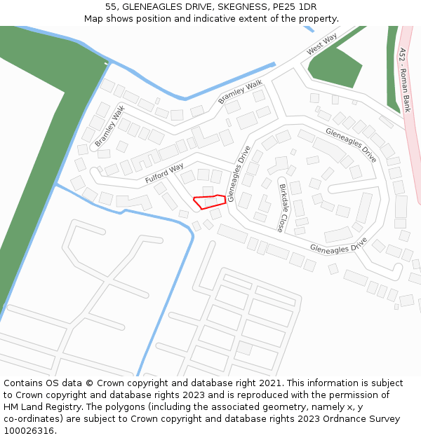 55, GLENEAGLES DRIVE, SKEGNESS, PE25 1DR: Location map and indicative extent of plot