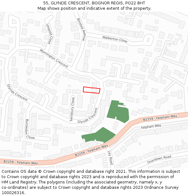 55, GLYNDE CRESCENT, BOGNOR REGIS, PO22 8HT: Location map and indicative extent of plot