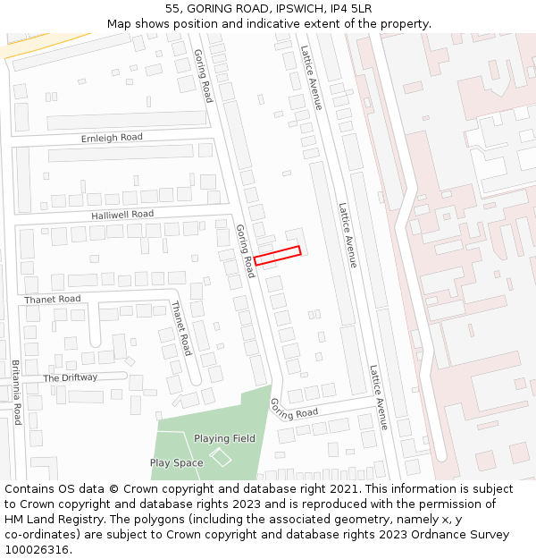 55, GORING ROAD, IPSWICH, IP4 5LR: Location map and indicative extent of plot
