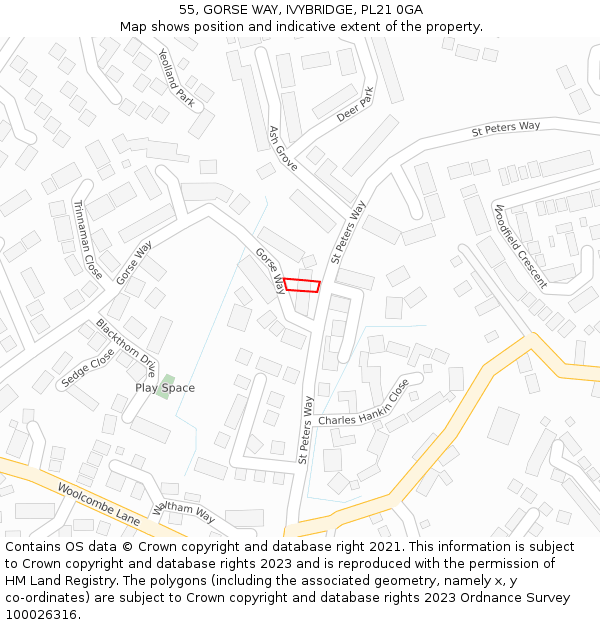 55, GORSE WAY, IVYBRIDGE, PL21 0GA: Location map and indicative extent of plot