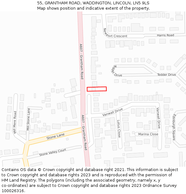 55, GRANTHAM ROAD, WADDINGTON, LINCOLN, LN5 9LS: Location map and indicative extent of plot