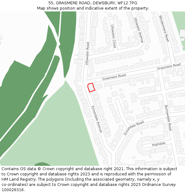 55, GRASMERE ROAD, DEWSBURY, WF12 7PG: Location map and indicative extent of plot