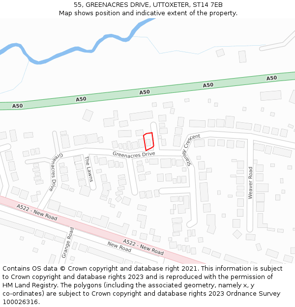 55, GREENACRES DRIVE, UTTOXETER, ST14 7EB: Location map and indicative extent of plot
