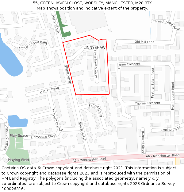 55, GREENHAVEN CLOSE, WORSLEY, MANCHESTER, M28 3TX: Location map and indicative extent of plot