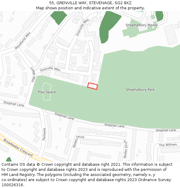 55, GRENVILLE WAY, STEVENAGE, SG2 8XZ: Location map and indicative extent of plot