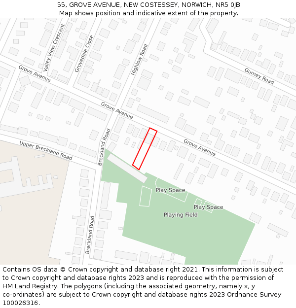 55, GROVE AVENUE, NEW COSTESSEY, NORWICH, NR5 0JB: Location map and indicative extent of plot