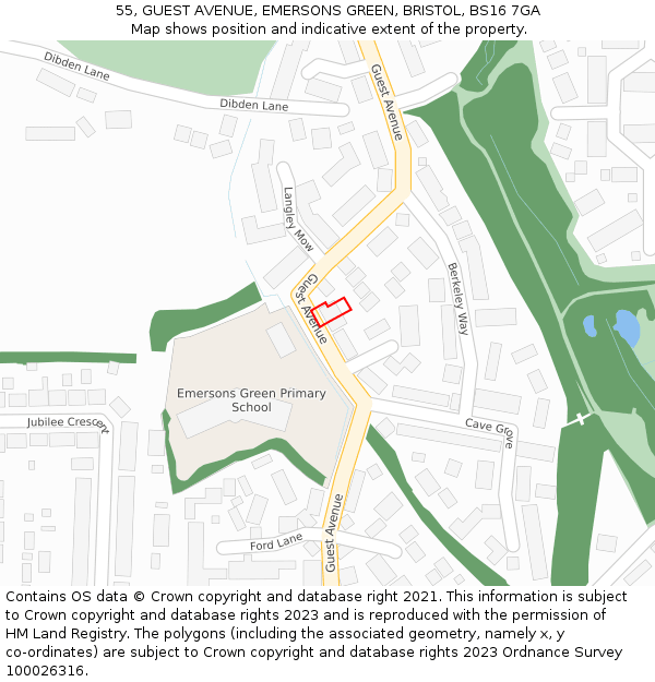 55, GUEST AVENUE, EMERSONS GREEN, BRISTOL, BS16 7GA: Location map and indicative extent of plot