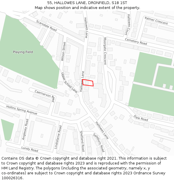 55, HALLOWES LANE, DRONFIELD, S18 1ST: Location map and indicative extent of plot