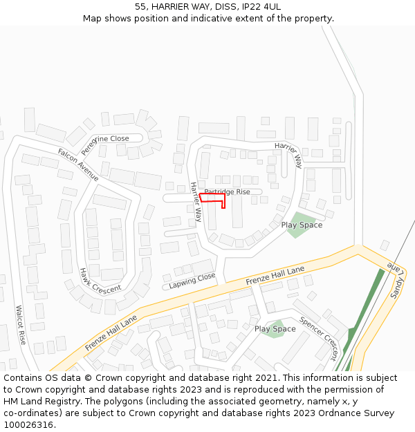 55, HARRIER WAY, DISS, IP22 4UL: Location map and indicative extent of plot