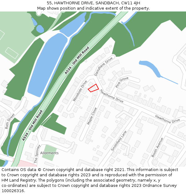 55, HAWTHORNE DRIVE, SANDBACH, CW11 4JH: Location map and indicative extent of plot