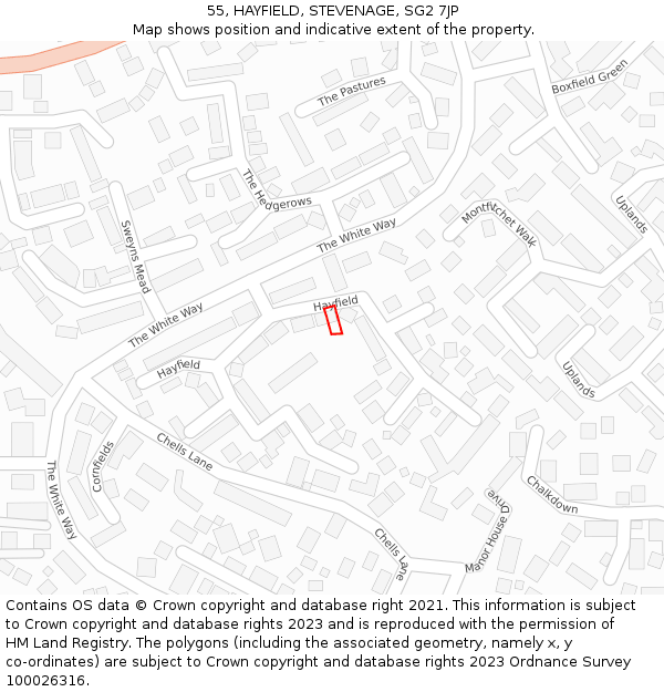 55, HAYFIELD, STEVENAGE, SG2 7JP: Location map and indicative extent of plot